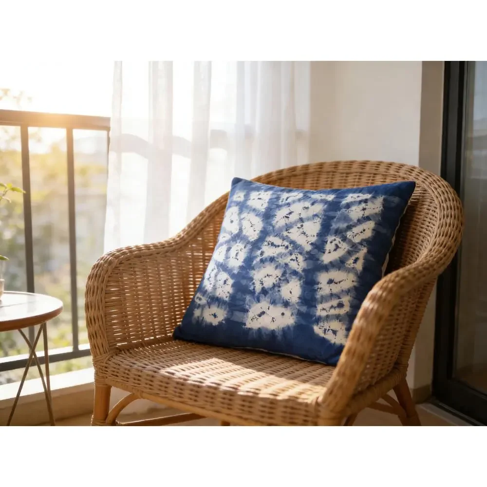 Handmade Indigo Batik Pillow Cover | Cotton Throw | Modern Geometric